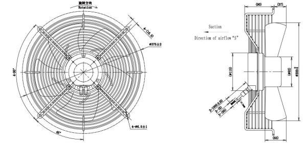 LWAE3G315SS-5PEW-03 外形尺寸图,Ø315mm EC轴流风机安装尺寸