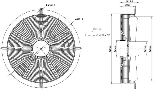 LWAE3G550TS-5MEW-03 外形尺寸图,Ø550mm EC轴流风机安装尺寸