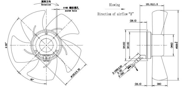 LWAE3G315ST-5PNW-02 外形尺寸图,Ø315mm EC轴流风机安装尺寸