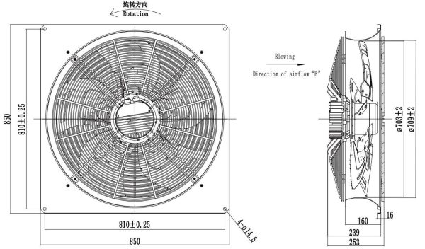 LWAE3G710TS-5PKW-03 外形尺寸图,Ø710mm EC轴流风机安装尺寸
