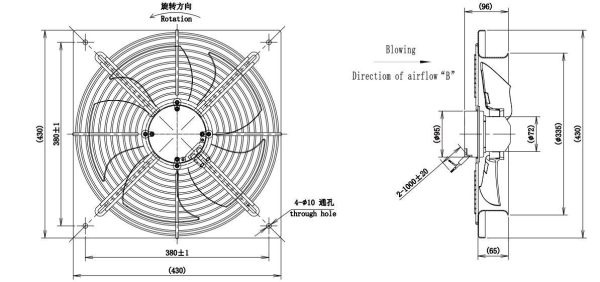 LWAE3G300ST-5PGW-15 外形尺寸图,Ø300mm EC轴流风机安装尺寸