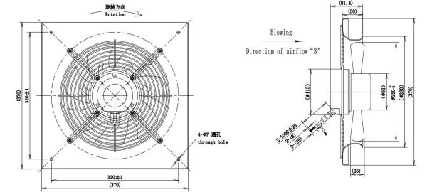 LWAE3G250ST-7MGW-06 外形尺寸图,Ø250mm EC轴流风机安装尺寸