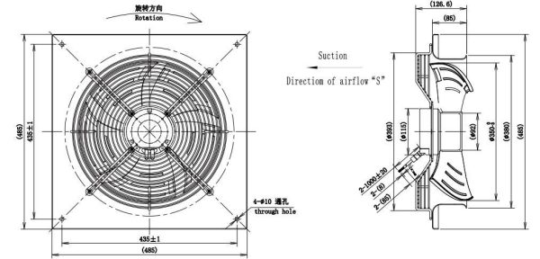 LWAE3G350SS-5PGW-05 外形尺寸图,Ø350mm EC轴流风机安装尺寸