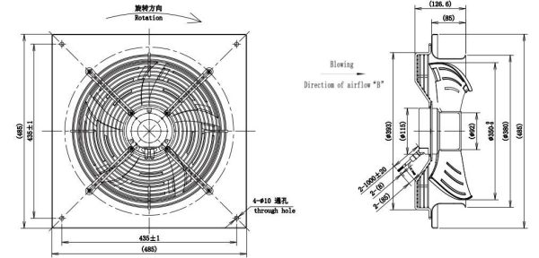 LWAE3G350ST-5PGW-06 外形尺寸图,Ø350mm EC轴流风机安装尺寸
