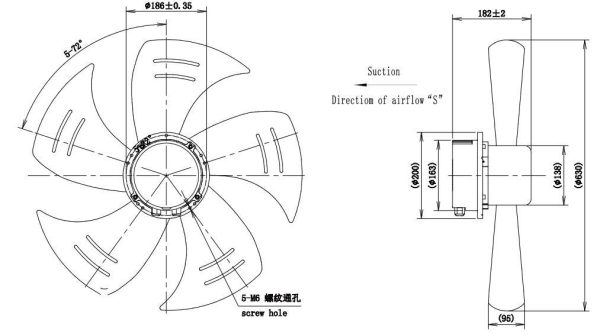 LWAE3G630TS-5MNW-01 外形尺寸图,Ø630mm EC轴流风机安装尺寸