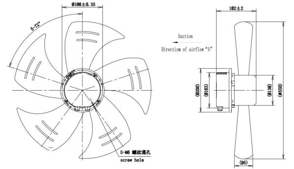LWAE3G550TS-5MNW-01 外形尺寸图,Ø550mm EC轴流风机安装尺寸