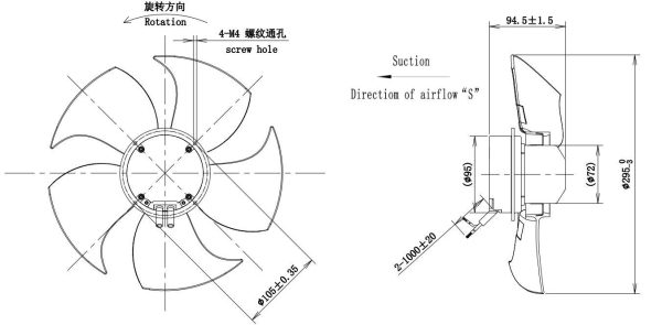 LWAE3G300SS-5PNW-10 外形尺寸图,Ø300mm EC轴流风机安装尺寸