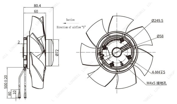LWAE3G250SS-7PNW-09 外形尺寸图 dimension drawing LONGWELL 朗伟