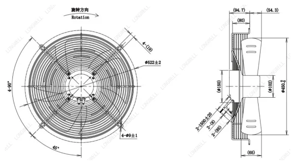 LWAE3G450SS-5MEW-03 外形尺寸图 LONGWELL 朗伟