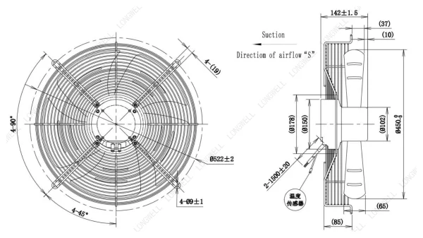 LWAE3G450SS-5MEW-07 外形尺寸图 dimension drawing LONGWELL 朗伟