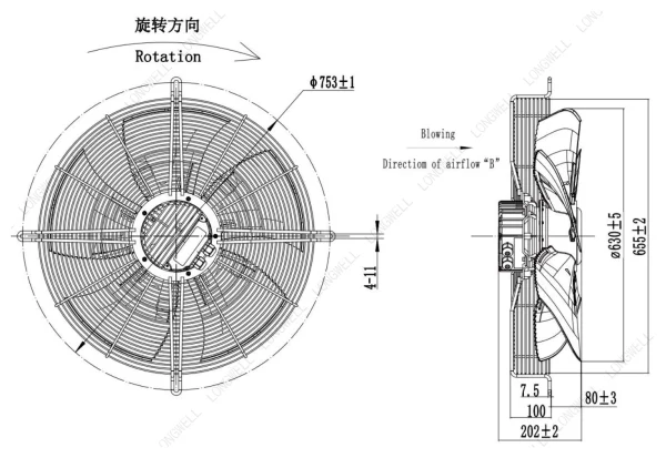 LWAE3G630TS-5PEW-11 外形尺寸图 dimension drawing LONGWELL 朗伟