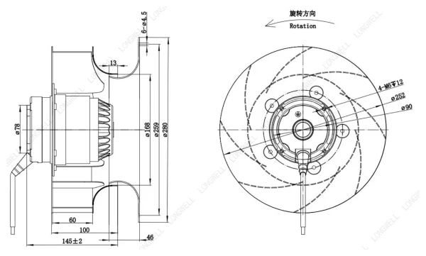 LWBA2D250-092NT-06 外形尺寸图 dimension drawing LONGWELL 朗伟