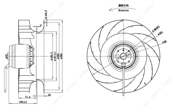 LWBA2D280-092NT-02 外形尺寸图 dimension drawing LONGWELL 朗伟
