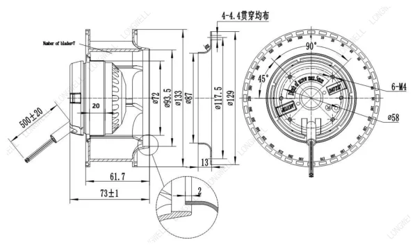 LWBA2E133-072NS-02 外形尺寸图 dimension drawing LONGWELL 朗伟