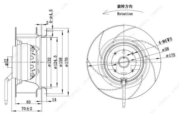 LWBA2E175-092NS-03 外形尺寸图 dimension drawing LONGWELL 朗伟