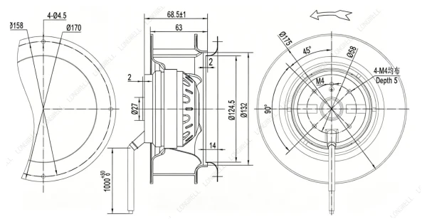 LWBA2E175-092NS-04 外形尺寸图 dimension drawing LONGWELL 朗伟