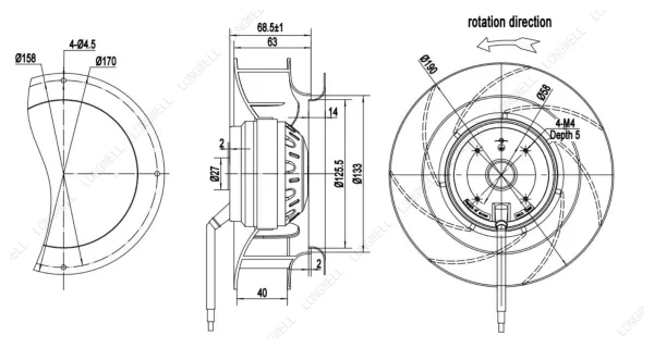 LWBA2E190-092NU-02 外形尺寸图 dimension drawing LONGWELL 朗伟