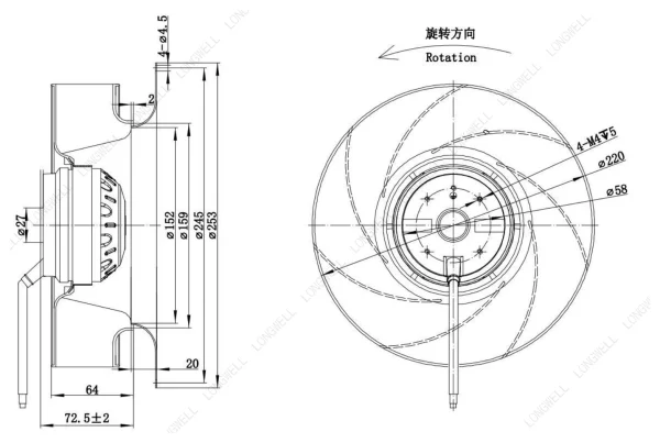 LWBA2E220-092NS-08 外形尺寸图 LONGWELL 朗伟