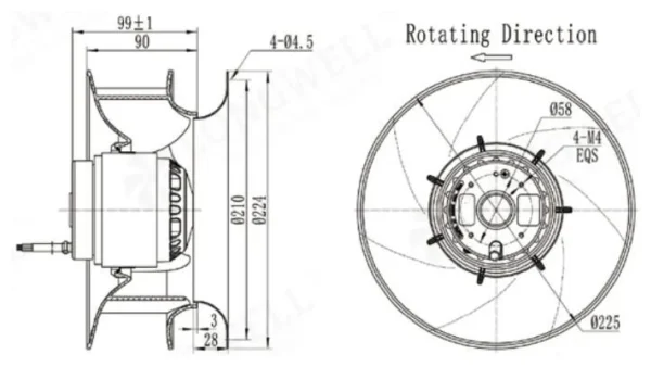 LWBA2E225-092NS-01 外形尺寸图 dimension drawing LONGWELL 朗伟