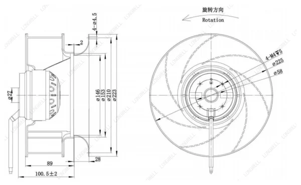 LWBA2E225-092NS-09 外形尺寸图 LONGWELL 朗伟