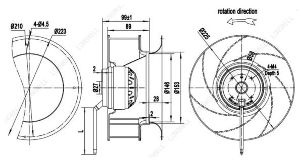 LWBA2E225-092NU-05 外形尺寸图 dimension drawing LONGWELL 朗伟
