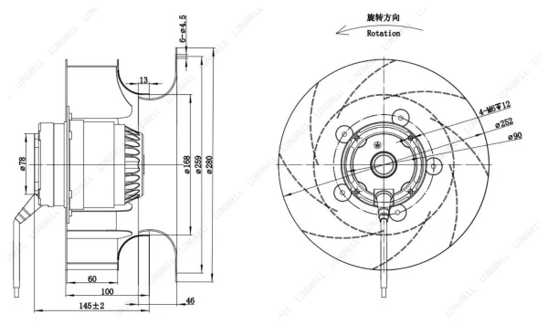 LWBA2E250-092NS-05 外形尺寸图 LONGWELL 朗伟