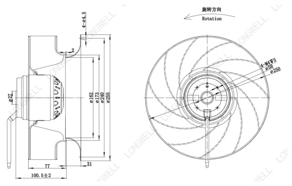 LWBA2E250-092NS-12 外形尺寸图 LONGWELL 朗伟