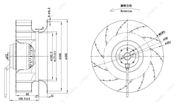 LWBA2E250-092NS-13 外形尺寸图 dimension drawing LONGWELL 朗伟
