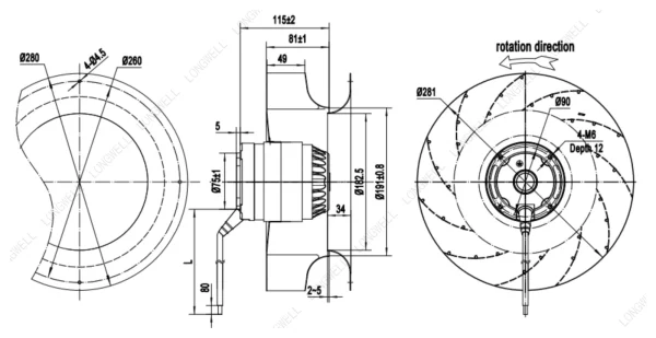 LWBA2E280-102NS-05 外形尺寸图 dimension drawing LONGWELL 朗伟