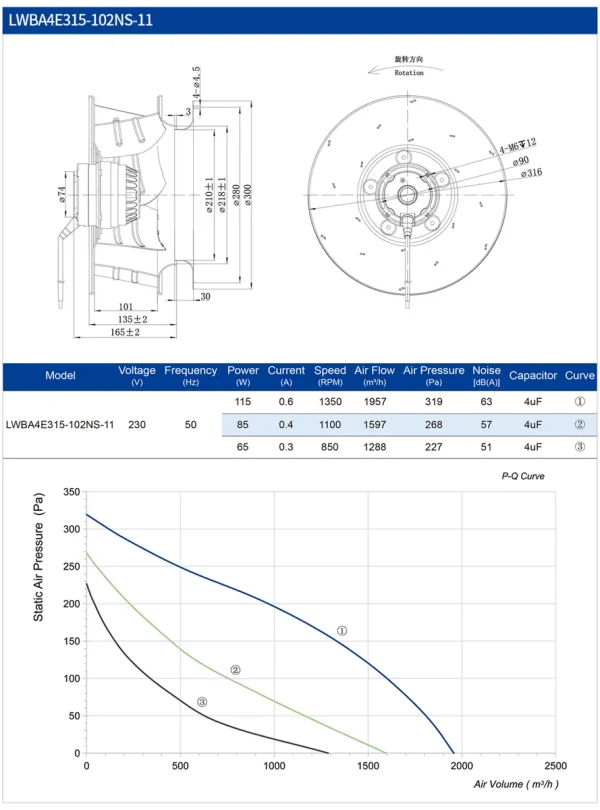 LWBA4E315-102NS-11 LWBA4E315-102NS-11 后倾式离心风机 Ø315mm