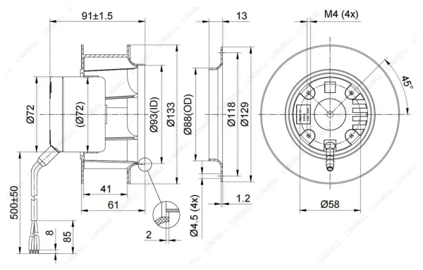 LWBD3G133-072NM-02 外形尺寸图 LONGWELL 朗伟