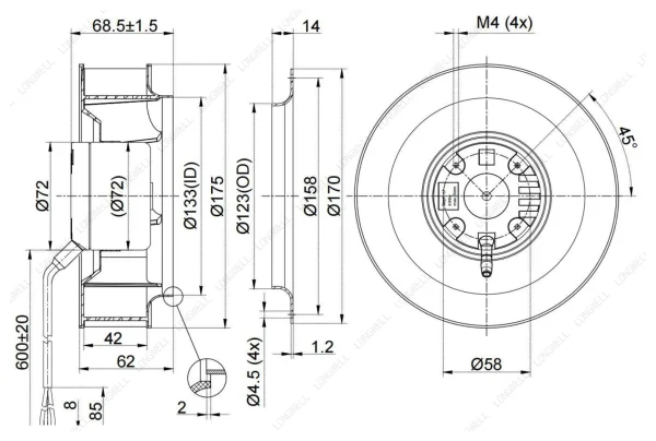 LWBD3G175-072NH-03 外形尺寸图 LONGWELL 朗伟