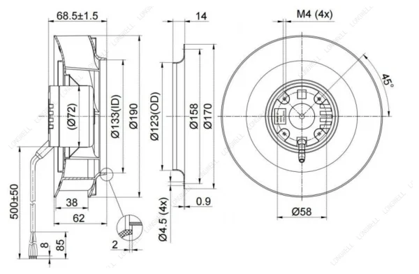 LWBD3G190-072NM-04 外形尺寸图 dimension drawing LONGWELL 朗伟