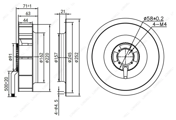LWBD3G220-092NH-05 外形尺寸图 LONGWELL 朗伟