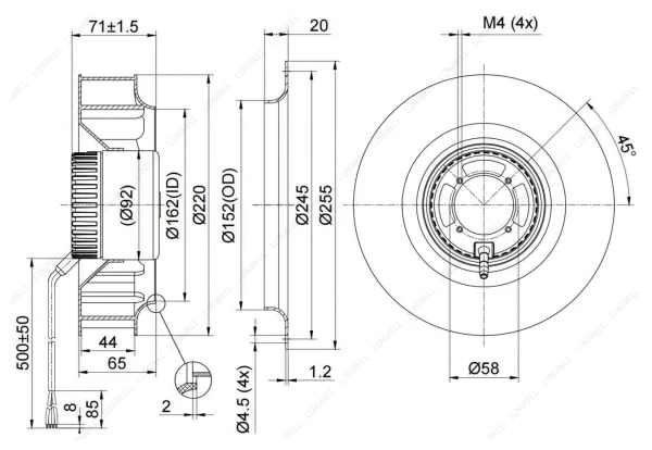 LWBD3G220-092NM-04 外形尺寸图 LONGWELL 朗伟