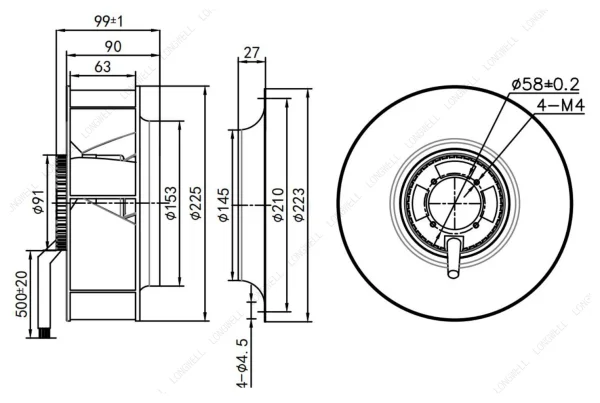 LWBD3G225-092NM-04 外形尺寸图 dimension drawing LONGWELL 朗伟