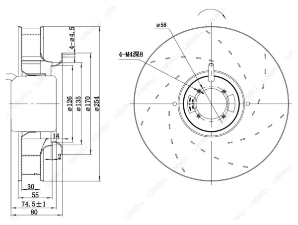 LWBD3G250-092NH-05 外形尺寸图 LONGWELL 朗伟