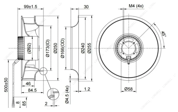 LWBD3G250-092NH-06 外形尺寸图 dimension drawing LONGWELL 朗伟