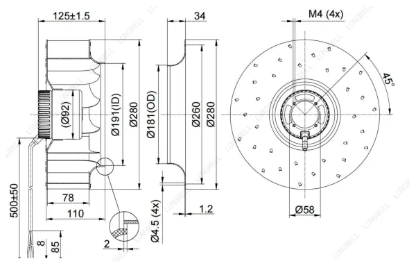 LWBD3G280-092NH-05 外形尺寸图 dimension drawing LONGWELL 朗伟