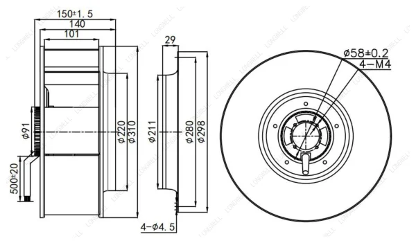 LWBD3G310-092NH-02 外形尺寸图 LONGWELL 朗伟
