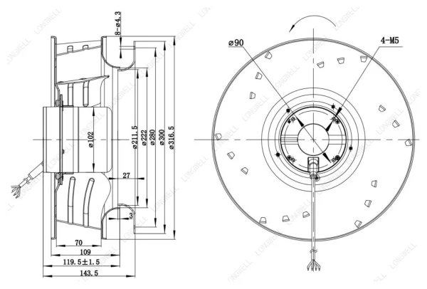 LWBD3G310-102NH-03 外形尺寸图 LONGWELL 朗伟