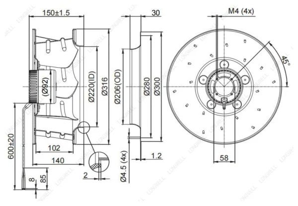 LWBD3G310-102NH-04 外形尺寸图 LONGWELL 朗伟