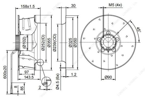 LWBD3G355-102NH-04 外形尺寸图 dimension drawing LONGWELL 朗伟
