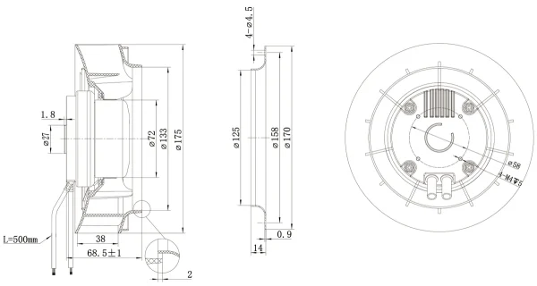 LWBE3G175-072NS-03 LWBE3G175-072NS-03 后倾式离心风机 Ø175mm