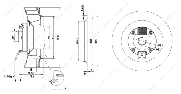 LWBE3G190-072NS-14 外形尺寸图 dimension drawing LONGWELL 朗伟