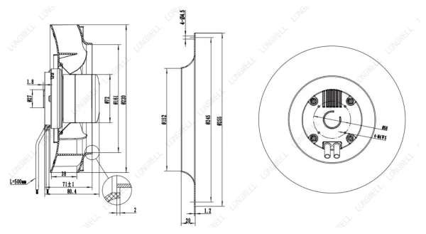 LWBE3G220-072NU-14 外形尺寸图 dimension drawing LONGWELL 朗伟