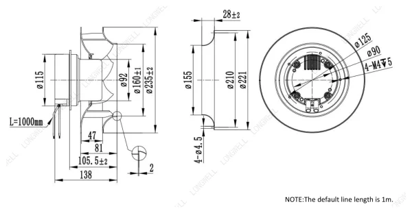 LWBE3G225-092NS-12 外形尺寸图 LONGWELL 朗伟