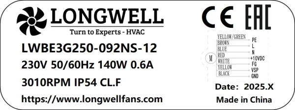 LWBE3G250-092NS-12 LWBE3G250-092NS-12 后倾式离心风机 Ø250mm
