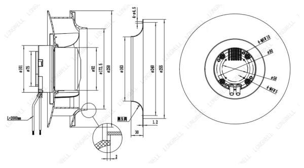 LWBE3G250-092NS-12 外形尺寸图 dimension drawing LONGWELL 朗伟