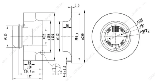 LWBE3G250-092NS-22 外形尺寸图 LONGWELL 朗伟